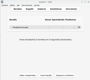 Captura de pantalla de la interfaz principal de Anki