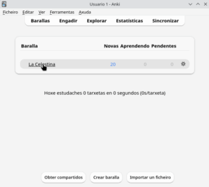 Captura de pantalla con la baraja 'La Celestina' seleccionada