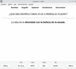 Captura de pantalla de una pregunta y respuesta en Anki